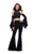 La Femme - 25410 Cold Shoulder Bell Sleeves Velvet Pantsuit In Black