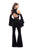 La Femme - 25410 Cold Shoulder Bell Sleeves Velvet Pantsuit In Black