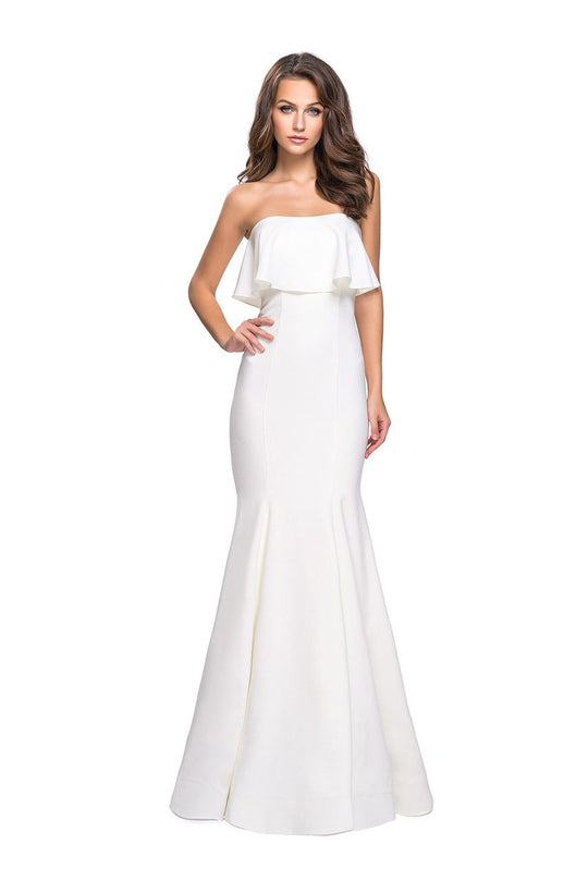 La Femme - 25419 Strapless Fitted Ruffled Mermaid Gown in White