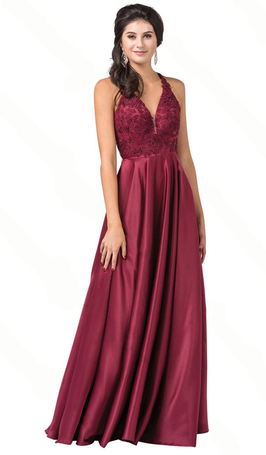 Dancing Queen - 2542 Strappy Embroidered A-Line Prom Dress In Red
