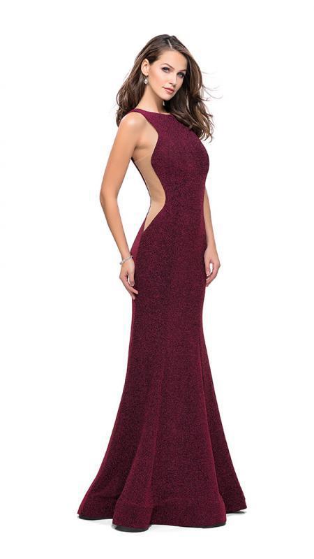 La Femme - 25421 Sleeveless Illusion Cutout Jersey Mermaid Gown in Red