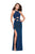 La Femme - 25422 Strappy Fitted Slit Halter Dress in Blue