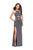 La Femme - 25422 Strappy Fitted Slit Halter Dress in Silver