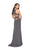 La Femme - 25422 Strappy Fitted Slit Halter Dress in Silver