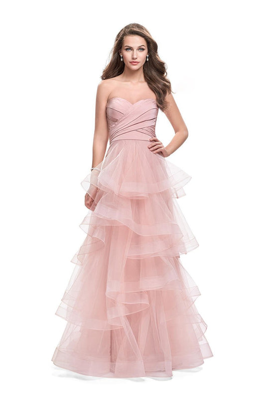 La Femme - 25430 Strapless Strappy Layered Tulle Dress In Pink