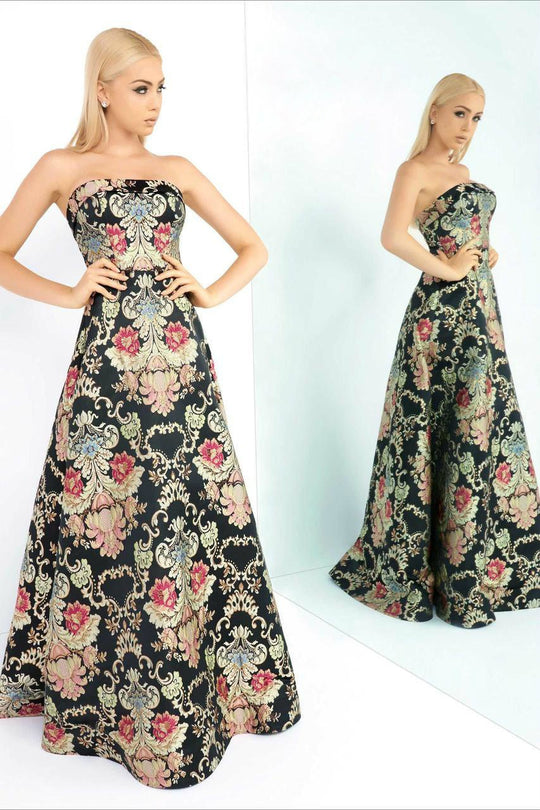 Ieena Duggal  - Bustier Gown Style 25436I in Black and Multi-Color