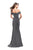 La Femme - 25444 Off Shoulder Folded Fitted Gown in Silver