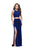 La Femme - 25464 Strappy Two Piece Fitted Slit Dress In Blue
