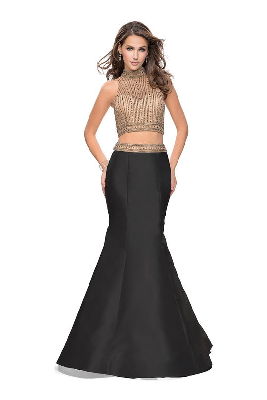 25467 Embellished High Neck Two-Piece Gown
