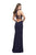 La Femme - 25477 Fitted Halter Slit Strappy Dress In Blue