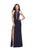 La Femme - 25477 Fitted Halter Slit Strappy Dress In Blue
