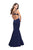 La Femme - 25485 Strappy Fitted Plunging Mermaid Dress In Blue