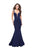 La Femme - 25485 Strappy Fitted Plunging Mermaid Dress In Blue