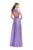 La Femme - 25487 Plunging Scalloped Lace Chiffon Dress in Purple