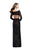 La Femme - 25497 Deep V-neck Velvet Sheath Gown In Black