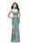 La Femme - 25500 Two-Piece Cutout Bodice Velvet Sheath Gown In Blue and Green