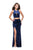 La Femme - 25500 Two-Piece Cutout Bodice Velvet Sheath Gown In Blue