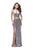 La Femme - 25500 Two-Piece Cutout Bodice Velvet Sheath Gown In Silver