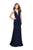 La Femme - 25503 Strappy Plunging Fitted Mermaid Gown in Blue