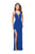 La Femme - 25504 Strappy Plunging Sweetheart Slit Dress In Blue