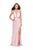 La Femme - 25508 Beaded Fitted Strappy Slit Dress In Pink