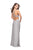 La Femme - 25508 Beaded Fitted Strappy Slit Dress In Silver