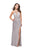 La Femme - 25508 Beaded Fitted Strappy Slit Dress In Silver