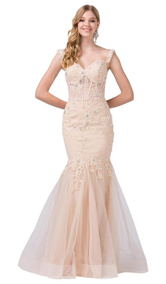 Dancing Queen - 2550 Lace Off-Shoulder Mermaid Dress In Neutral