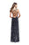 La Femme - 25512 Halter Neck Printed Velvet Sheath Gown In Gray
