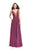 La Femme - 25513 Beaded Lace Plunging Chiffon Dress in Purple