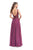 La Femme - 25513 Beaded Lace Plunging Chiffon Dress in Purple