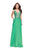 La Femme - 25513 Beaded Lace Plunging Chiffon Dress in Green