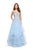 La Femme - 25515 Beaded Lace Applique Strapless Tulle Dress In Blue