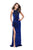 La Femme - 25517 Fitted Halter Dress with Slit In Blue