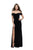 La Femme - 25554 Off-Shoulder Velvet Gown with Side Slit In Black