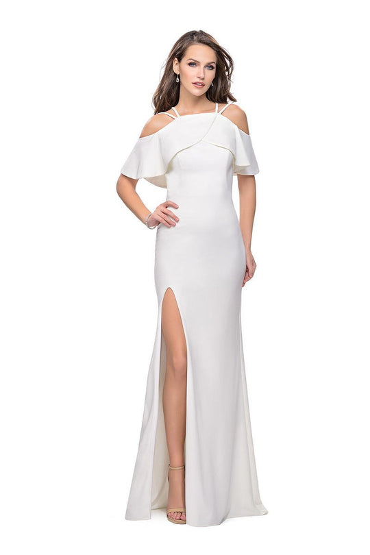 La Femme Ruffled Off Shoulder Jersey Dress 25556 - 1 pc Ivory In Size 6 Available In White