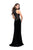 La Femme - 25559 High Neckline Velvet Fitted Gown with Side Slit In Black