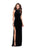 La Femme - 25559 High Neckline Velvet Fitted Gown with Side Slit In Black