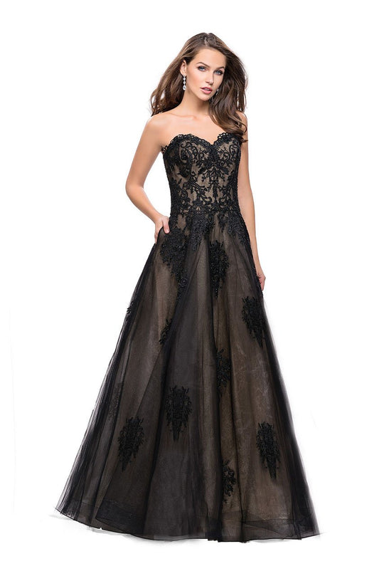 La Femme - 25560 Lace Sweetheart Tulle Ballgown In Black and Neutral