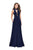 La Femme - 25568 Ruched High Neck Open Back Dress In Blue