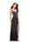 La Femme - 25569 Metallic Beaded Deep V-neck Sheath Dress In Black