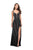 La Femme - 25569 Metallic Beaded Deep V-neck Sheath Dress In Black