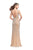 La Femme - 25569 Metallic Beaded Deep V-neck Sheath Dress In Neutral