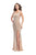 La Femme - 25569 Metallic Beaded Deep V-neck Sheath Dress In Neutral