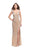 La Femme - 25569 Metallic Beaded Deep V-neck Sheath Dress In Neutral