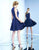 Ieena Duggal  - 25574i Beaded Bateau Neck A-Line Dress in Blue