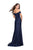 La Femme - Folded Off Shoulder Trumpet Evening Dress 25579 In Blue