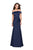 La Femme - Folded Off Shoulder Trumpet Evening Dress 25579 In Blue