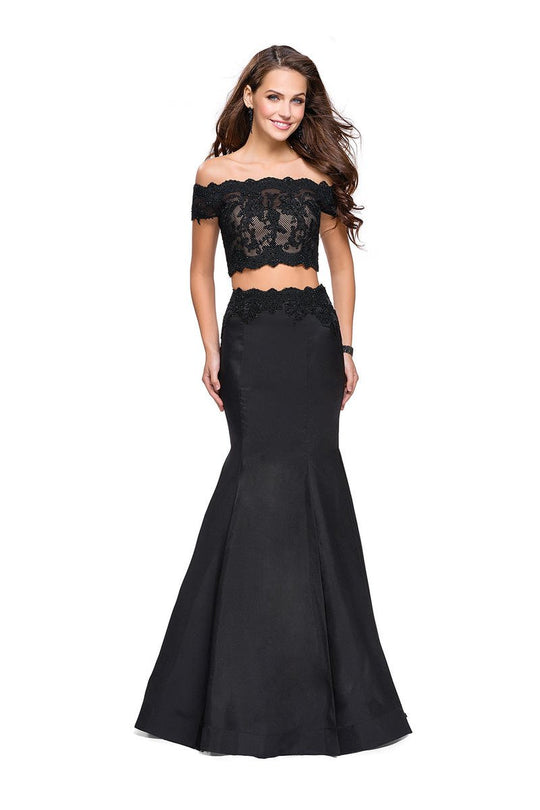 La Femme - 25583 Two Piece Off-Shoulder Mikado Gown In Black