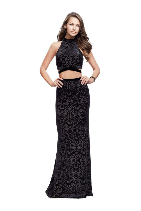 La Femme 25589 Two-Piece High Neck Velvet Brocade Gown - 1 pc Black in size 4 Available